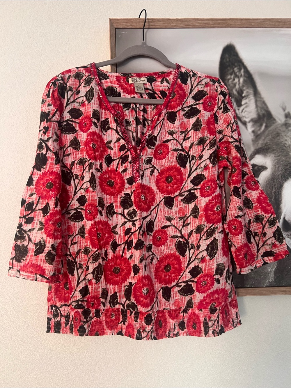 Lucky Brand Red Floral V-Neck Tunic
